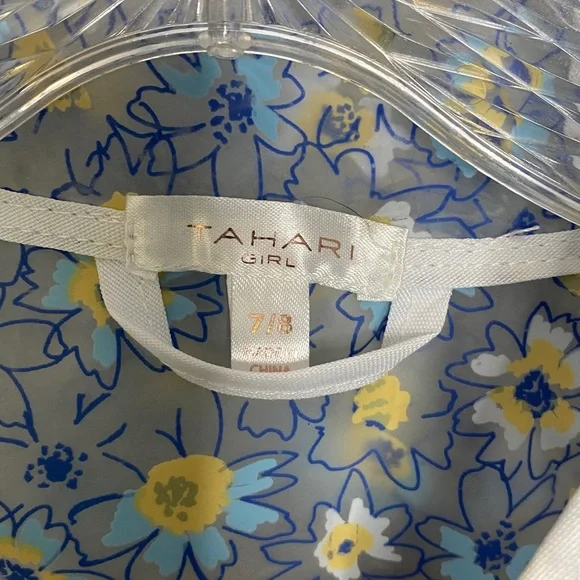 Tahari Girl Clear Blue and Yellow Floral Raincoat Girl's 7/8 - Picture 3 of 6